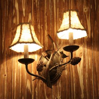 Indoor vintage antique lighting lamp pinecone & birds wall sconce