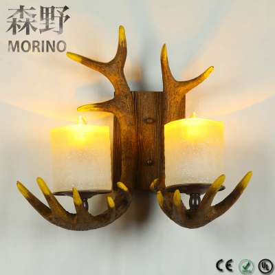 China Manufacturer Wholesale vintage resin antlers wall lamp for restaurant/hall